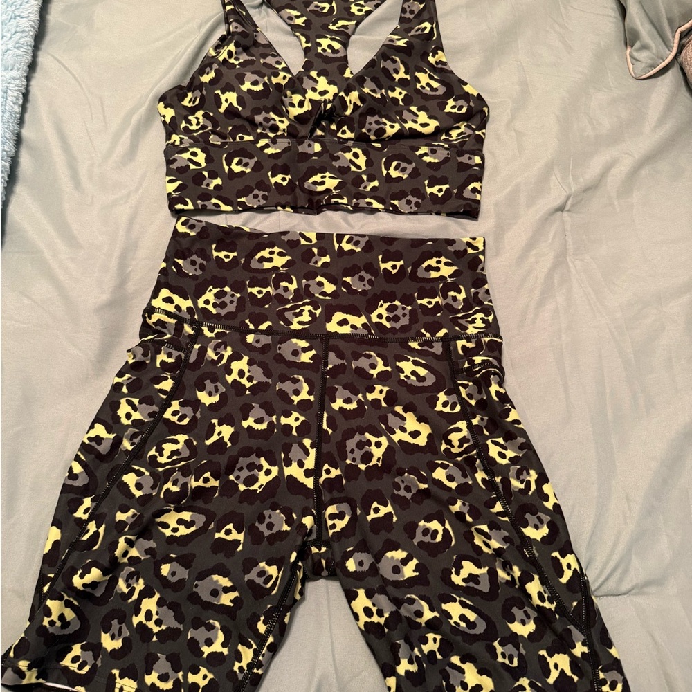 Sage Athletic Shorts and Top Set - Black, Green and Yellow Leopard Print workout